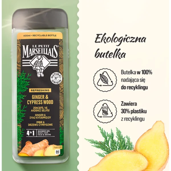 Le Petit Marseillais Żel pod prysznic dla mężczyzn imbir & drzewo cyprysowe, 400 ml - obrazek 5