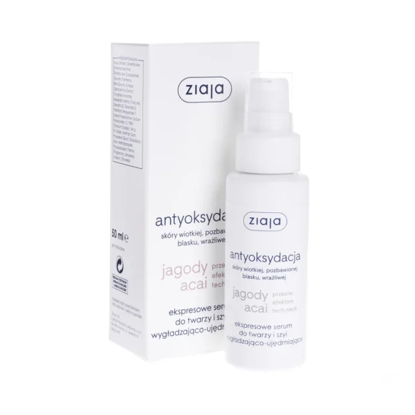 Ziaja Jagody Acai ekspresowe serum do twarzy i szyi wygładzająco-ujędrniające, 50 ml