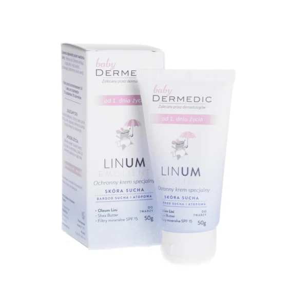 Dermedic Emolient Linum Baby ochronny krem specjalny SPF 15, od 1. dnia życia, 50 g - obrazek 2