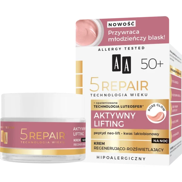 AA 5Repair regenerująco-rozświetlający krem do twarzy na noc 50+, 50 ml