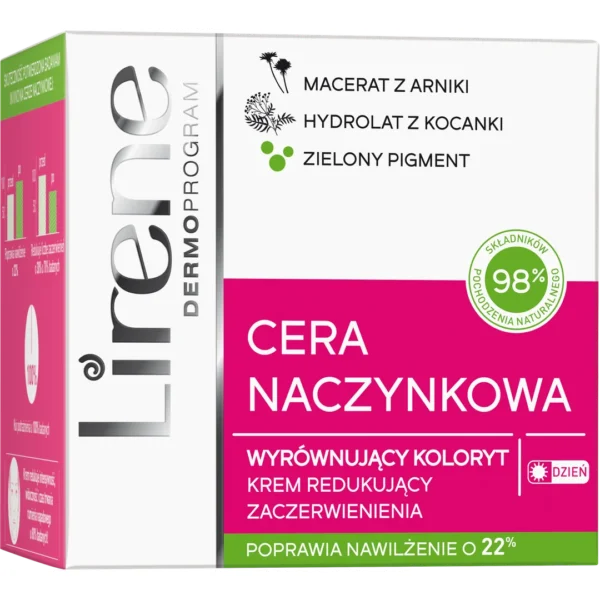 Lirene CERA NACZYNKOWA wyrównujący koloryt krem redukujący zaczerwienienia na dzień, 50 ml - obrazek 2