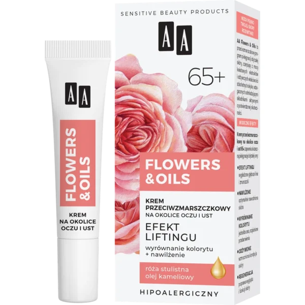 AA FLOWERS & OILS 65+ krem przeciwzmarszczkowy na okolice oczu i ust, 15 ml, 200 ml - obrazek 3