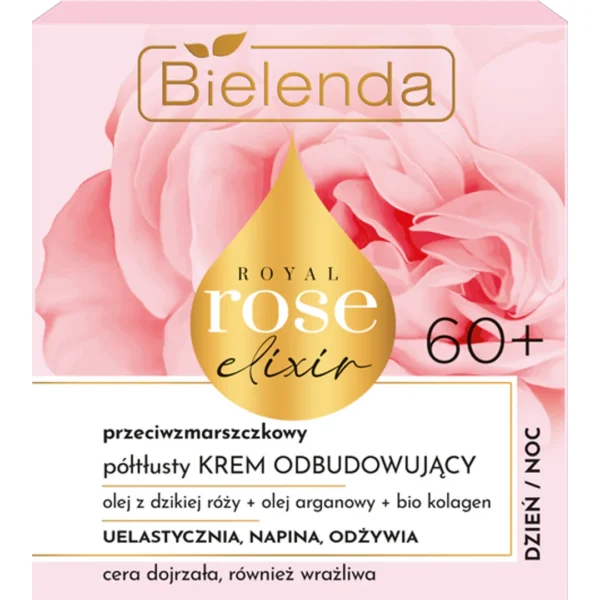 Bielenda Royal Rose przeciwzmarszczkowy półtłusty krem odbudowujący 60+, dzień/ noc, 50 ml - obrazek 4