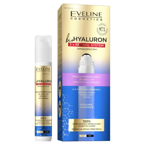 Eveline Cosmetics BioHyaluron 3 x Retinol System przeciwzmarszczkowy żel roll-on pod oczy i na powieki, 15 ml