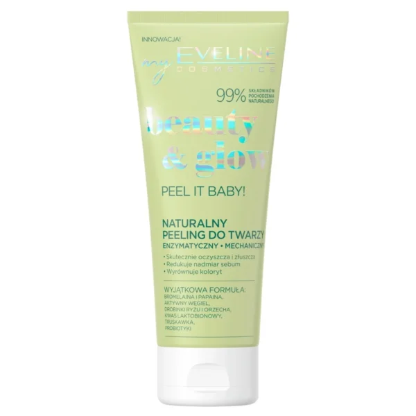 Eveline Cosmetics Beauty & Glow Peel It Baby! naturalny peeling do twarzy 2w1 – enzymatyczny i mechaniczny, 75 ml