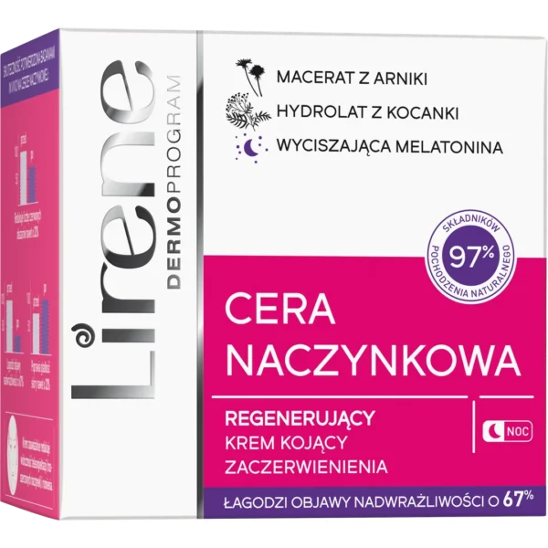 Lirene CERA NACZYNKOWA regenerujący krem kojący zaczerwienienia na noc, 50 ml