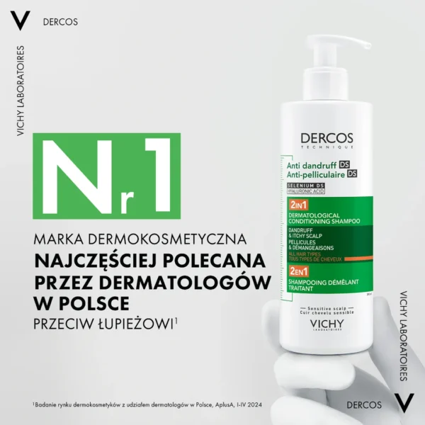 VICHY DERCOS Szampon Przeciwłupieżowy z odżywką 2w1, 390ml - obrazek 4