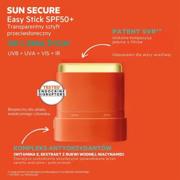 SVR Sun Secure Easy Stick transparentny sztyft przeciwsłoneczny SPF 50+, 10 g - obrazek 3