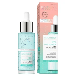 Eveline Cosmetics Serum Shot Niedoskonałości kuracja 10% niacynamid na twarz, szyję i dekolt, 30 ml