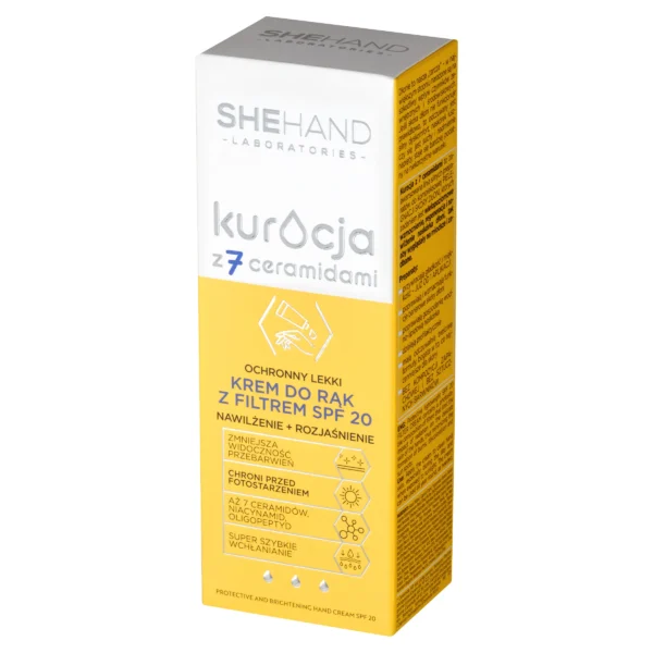 SheHand Kuracja z 7 ceramidami ochronny lekki krem do rąk z filtrem SPF 20 Nawilżenie + Rozjaśnienie, 75 ml