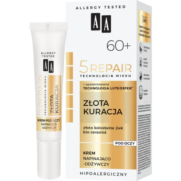 AA 5Repair Złota Kuracja napinająco-odżywczy krem pod oczy 60+, 15 ml - obrazek 3