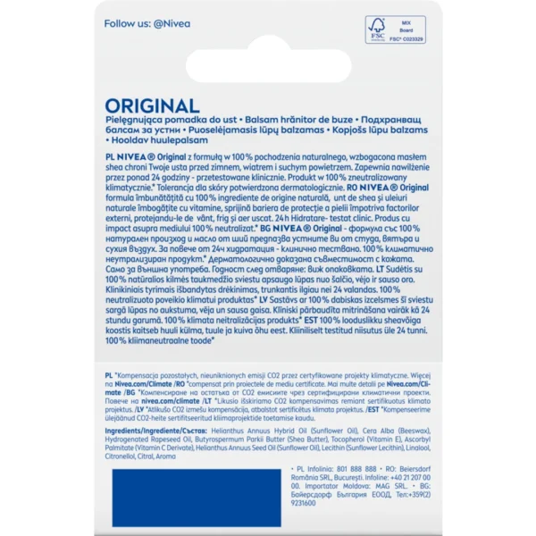 Nivea Original Care pielęgnująca pomadka do ust, 4,8 g - obrazek 3