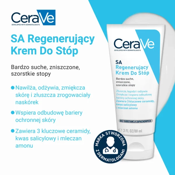 CeraVe SA, krem regenerujący do stóp z ceramidami, 88 ml - obrazek 3