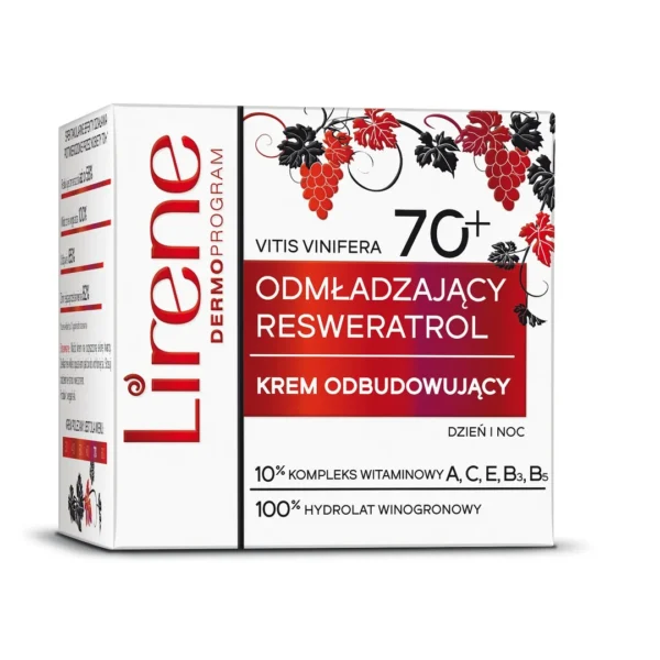 Lirene Resweratol przeciwzmarszczkowy krem odbudowujący 70+, 50 ml - obrazek 3
