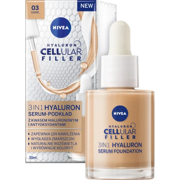 Nivea Cellular Hyaluron 3w1 serum-podkład do twarzy ciemny, 30 ml