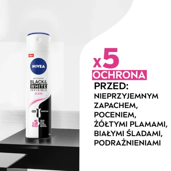 Nivea Black & White Clear antyperspirant w sprayu, 150 ml - obrazek 3