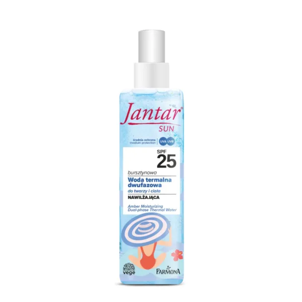 Farmona Jantar Sun bursztynowa nawilżająca dwufazowa woda termalna do twarzy i ciała SPF 25, 200 ml