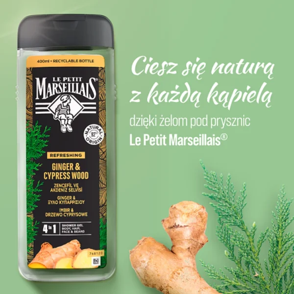 Le Petit Marseillais Żel pod prysznic dla mężczyzn imbir & drzewo cyprysowe, 400 ml - obrazek 3