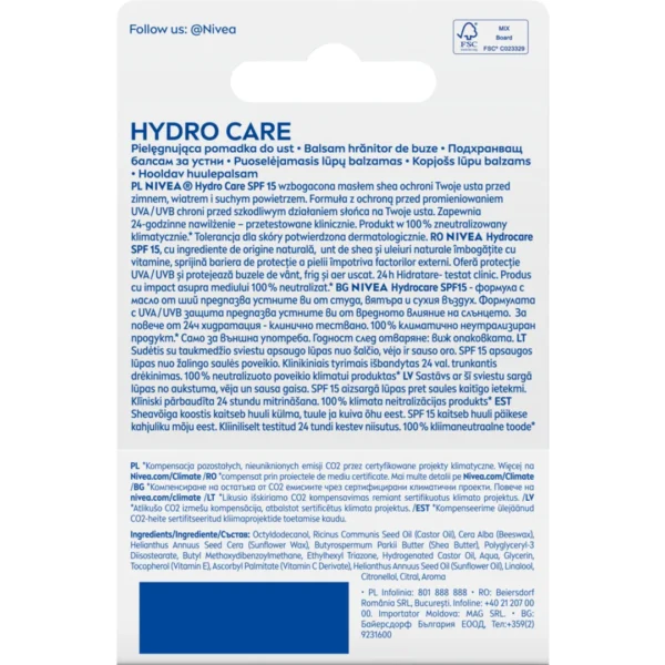 Nivea Hydro Care nawilżająca pomadka do ust, 4,8 g - obrazek 3