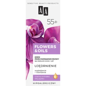 AA FLOWERS & OILS 55+ krem przeciwzmarszczkowy na okolice oczu i ust, 18 ml
