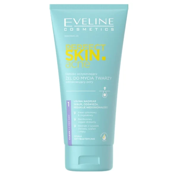 Eveline Cosmetics Perfect Skin Acne głęboko oczyszczający żel do mycia twarzy odblokowujący pory, 150 ml