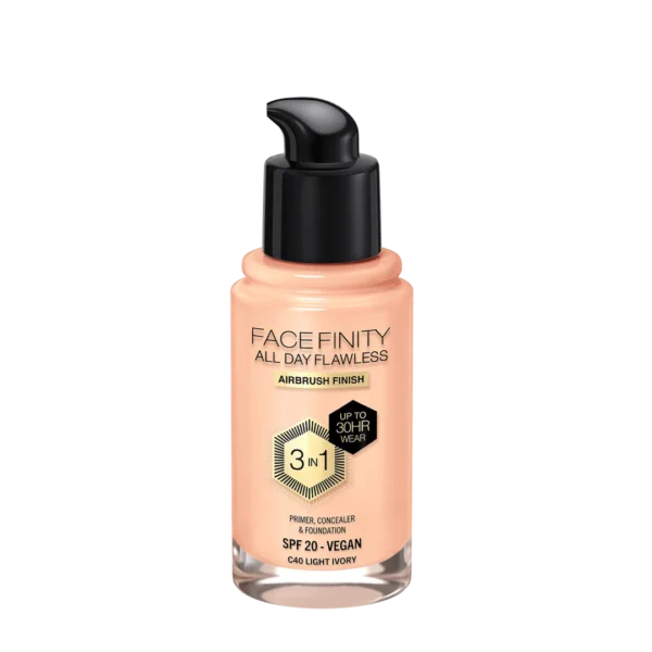 Max Factor Facefinity All Day Flawless 3in1 Kryjący podkład w płynie z filtrem SPF 20 nr C40 Light Ivory, 30 ml - obrazek 3