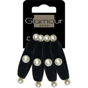 Glamour gumki do włosów czarne z perełkami, 4 szt.