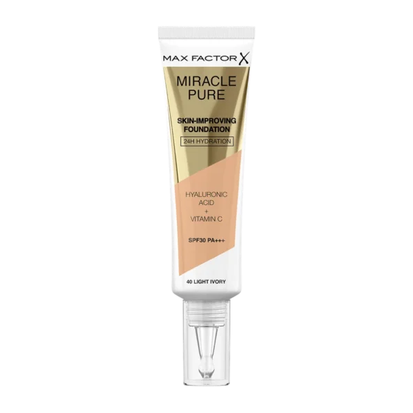 Max Factor Miracle Pure pielęgnujący podkład do twarzy, 40 Light Ivory, 30 ml - obrazek 3