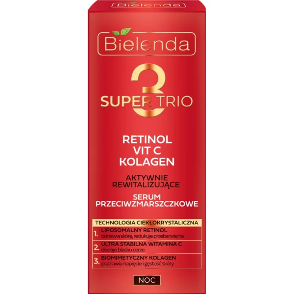 Bielenda Super Trio krem aktywnie rewitalizujące serum przeciwzmarszczkowe na noc, 30 ml