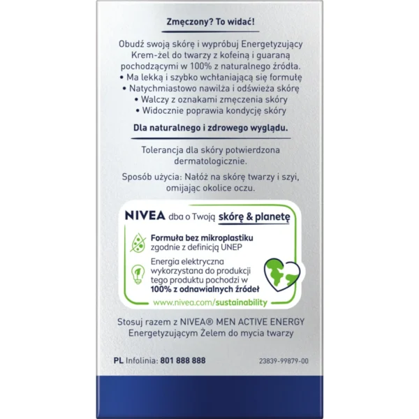 Nivea Men Active Energy energetyzujący krem-żel do twarzy, 50 ml - obrazek 4