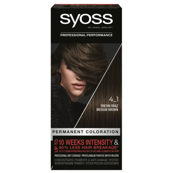 Syoss Permanent Coloration farba do włosów trwale koloryzująca 4-1 Średni Brąz, 1 szt.