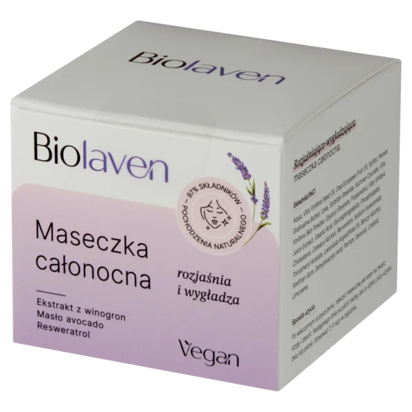 Biolaven organic maseczka całonocna do twarzy Olej z pestek winogron & Resweratrol & Olejek lawendowy, 45 ml - obrazek 3