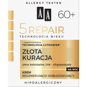 AA 5Repair Złota Kuracja regenerująco-odbudowujący krem na noc 60+, 50 ml