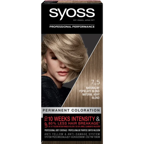 Syoss Permanent Coloration farba do włosów trwale koloryzująca 7-5 Naturalny Popielaty Blond, 1 szt.