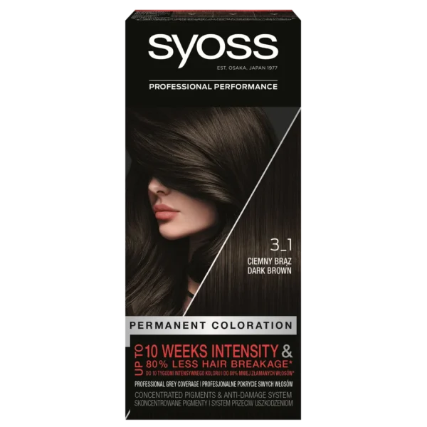 Syoss Permanent Coloration farba do włosów trwale koloryzująca nr 3-1 Ciemny brąz, 115 ml