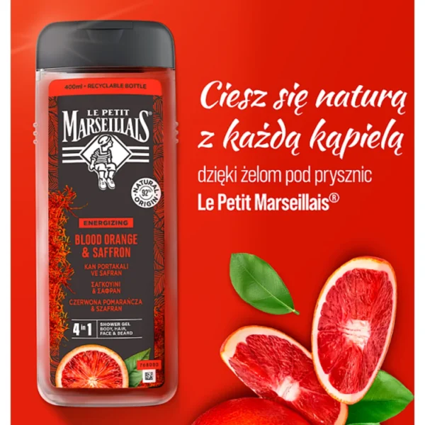 Le Petit Marseillais żel pod prysznic dla mężczyzn czerwona pomarańcza & szafran, 400 ml - obrazek 3
