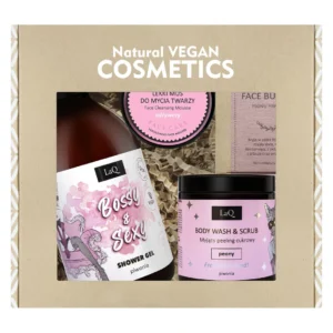 LaQ Kocica Piwonia zestaw żel pod prysznic, 500 ml + mus do twarzy, 40 g + masełko do twarzy, 50 ml + peeling do ciała, 220 g