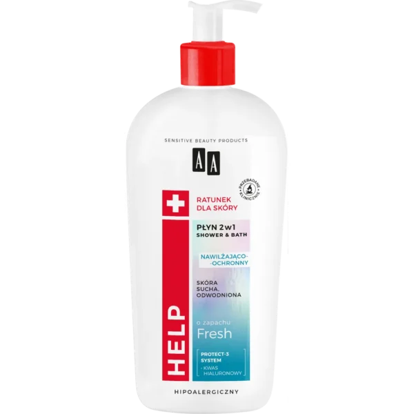 AA HELP 2w1 nawilżająco-ochronny płyn do kąpieli i żel pod prysznic, 400ml