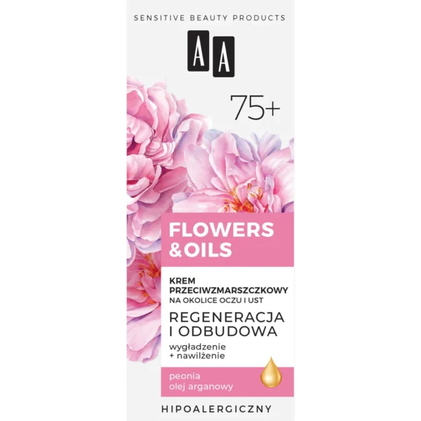 AA FLOWERS & OILS 75+ krem przeciwzmarszczkowy na okolice oczu i ust, 15 ml