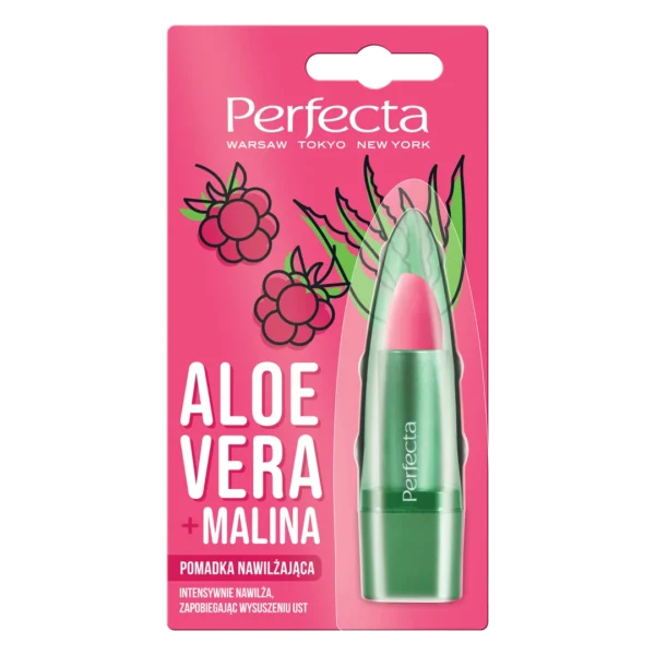 Perfecta Aloe Vera pomadka nawilżająca do ust z aloesem i maliną, 5 g